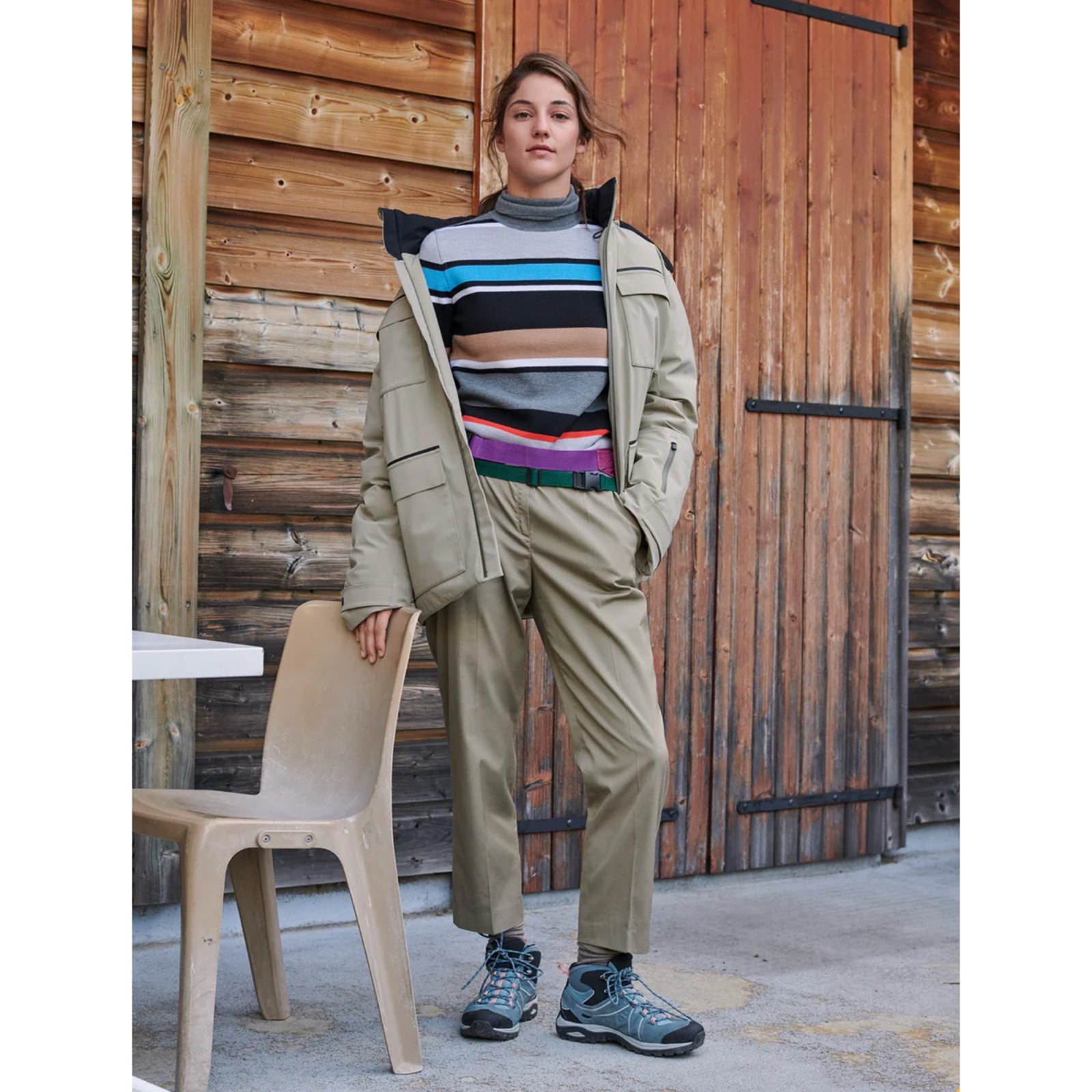 Aztec Mountain Matterhorn Thick Merino Striped Turtleneck Ski Sweater L Nwt